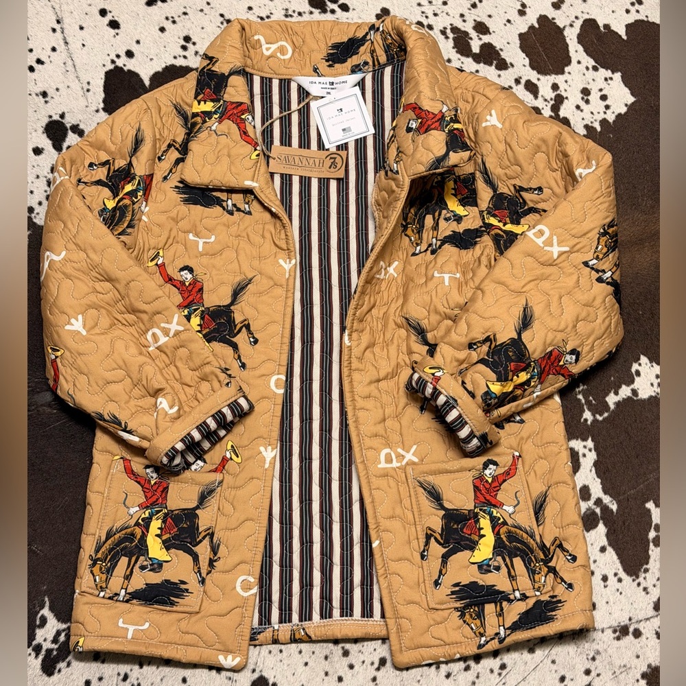 Ida Mae Home NWT Quilted Jacket with Cowboy Print